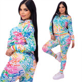 Boutique Clothing Women Printing Dyeing Letter Two Piece Branded Ladies Set