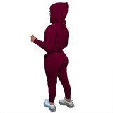 Wine Red Women Winter Outfits 2 Two Piece Sets Joggers Suit Hooded Activewear Solid Hoodies Sweatpants