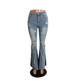 Casual Ripped Washed Women's Flared Jeans