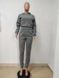 Dark Grey Women Winter Outfits 2 Two Piece Sets Joggers Suit Hooded Activewear Solid Hoodies Sweatpants