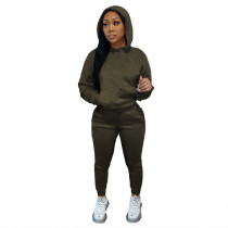 Army Green Women Winter Outfits 2 Two Piece Sets Joggers Suit Hooded Activewear Solid Hoodies Sweatpants