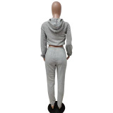 Grey Women Winter Outfits 2 Two Piece Sets Joggers Suit Hooded Activewear Solid Hoodies Sweatpants