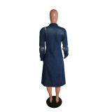 Ripped Single-breasted Denim Windbreaker 2022 Spring Long Sleeve Cardigan Jacket Dress