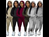 Black Women Winter Outfits 2 Two Piece Sets Joggers Suit Hooded Activewear Solid Hoodies Sweatpants