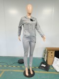 Grey Branded Clothings Embroidery Sportswear Casual Hoodie Pant Set