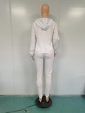 White Branded Clothings Embroidery Sportswear Casual Hoodie Pant Set