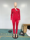 Red Branded Clothings Embroidery Sportswear Casual Hoodie Pant Set