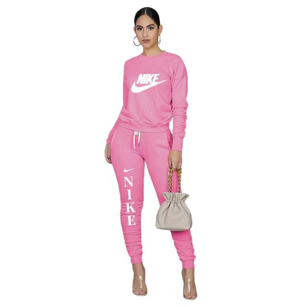 Casual Pink Offset Printing Long Sleeve Pullover Sportswear Outfits