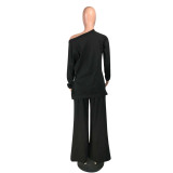 Women 2 Piece Outfits Loungewear Casual Black Long Sleeve T-Shirt Tops Wide Leg Pants Sweatsuit Workout Sets