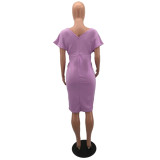 Light Purple Cap-Sleeve Studded Bodycon Dress