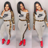 Casual Leopard Print Stitching Two Piece Brand Outfits
