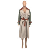 Lace-Up Double-Breasted Lapel Loose Spring Autumn Women's Trench Coat with Belted