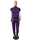 Color-blocking Air Layer Thicken Baseball Uniform Casual Print Split Joint Buckle Long Sleeve Two Pieces
