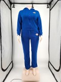 Fashion Casual Plus Size Dark Blue Thick Zip Up Printed Letter Sweatsuits Hoodie Set