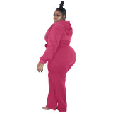 Fashion Casual Plus Size Rose Thick Zip Up Printed Letter Sweatsuits Hoodie Set