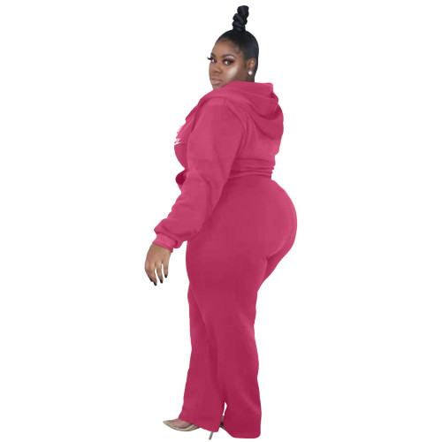 Fashion Casual Plus Size Rose Zip Up Embroidery Nike Sweatsuits Hooded Set