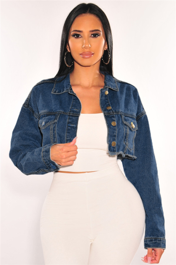 Autumn Short Ripped Single-breasted Denim Crop Jacket