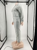 Fashion Casual Plus Size Grey Zip Up Embroidery Nike Sweatsuits Hooded Set