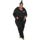 Fashion Casual Plus Size Black Zip Up Embroidery Nike Sweatsuits Hooded Set