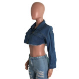Autumn Short Ripped Single-breasted Denim Crop Jacket