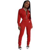 Solid Color Red Three-dimensional Pocketed Fashion Print Letter Tracksuit Pant Sets