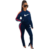 Casual Offset Printing Athletics Hooded Women Set with Pockets