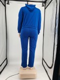 Autumn Winter Plus Size Women's Dark Blue Solid Zipper Two Piece Hoodie And Pants Set