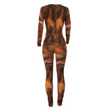 Sexy Hollow Out Lace-up Tie-dye Printed Jumpsuit