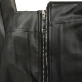 Solid Color Black Zipper PU Leather Nightclub Jacket Outwear