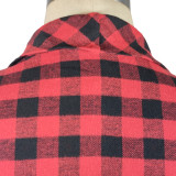 Casual Red Plaid Print Sleeveless Irregular Long Vest Coat