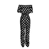 Spring Summer Black Printed Polka-dot Off Shoulder Two Piece Pants Set