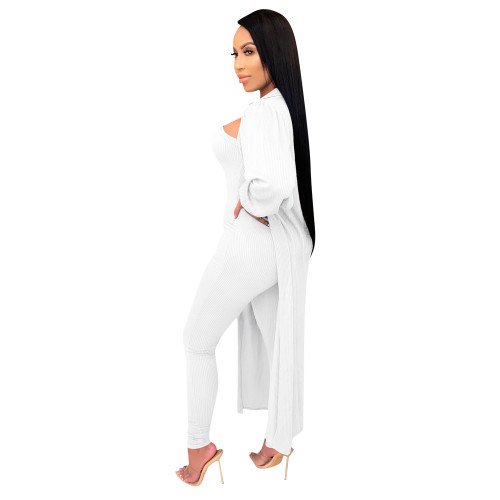 Solid Color White Two Piece Set Pit Strapless Jumpsuit with Long Outwear