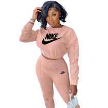Casual Pink Printed Letter Pullover Sweatpant Two Piece Set