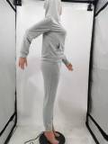 Light Grey Winter Clothing Set Zipper Hooded Letter Printed Sweatshirt Jogging Suits
