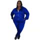Fashion Women Embroidery Sportswear Casual Blue Two Piece Tracksuit Set