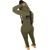Army Green Winter Clothing Set Zipper Hooded Letter Printed Sweatshirt Jogging Suits