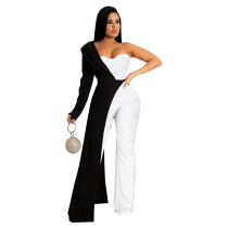 Fashion Solid Stitching Off Shoulder Single Sleeve Jumpsuit