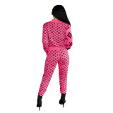 Women Branded Clothing Fashion Pink Printed Letter Zipper 2 Piece Pant Set
