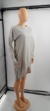 Solid Color Loose Slit Plus Size Outfit Spring Irregular Sweatshirt Basic Dress