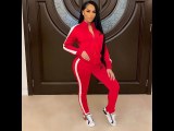 Casual Solid Red High Neck Zipper Pant Set Stitching Pyrography Letter Sportswear Two Piece Outfits