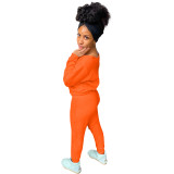 Orange Women's Solid Color Long Sleeve Two Piece Sets