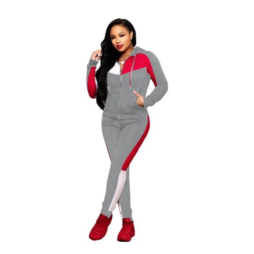 Casual Stitching Hooded Sports Two-piece Set