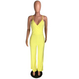 Solid Color Straps V Neck Sexy Jumpsuits