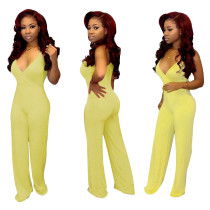 Solid Color Straps V Neck Sexy Jumpsuits