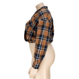 Cotton Asymmetrical Dropped Shoulder Plaid Top with Pocket