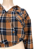 Cotton Asymmetrical Dropped Shoulder Plaid Top with Pocket