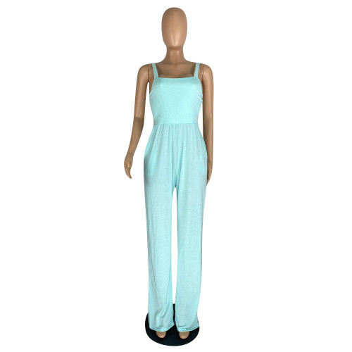 2022 Summer Solid Light Green Sling Sexy Jumpsuit