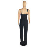 2022 Summer Solid Black Sling Sexy Jumpsuit