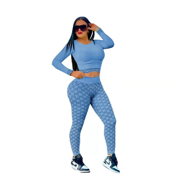Sky Blue Fitness Running Outdoor Quick-drying Tight 2 Piece Sexy Yoga Set