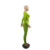 Grass Green Fitness Running Outdoor Quick-drying Tight 2 Piece Sexy Yoga Set